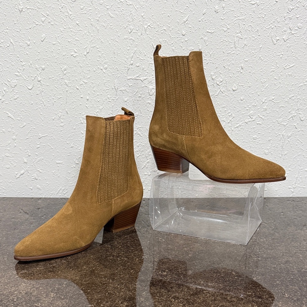 NWB SANDRO Amelya Suede Ankle Boots Women’s Size 36‎ Kaki - Picture 2 of 10